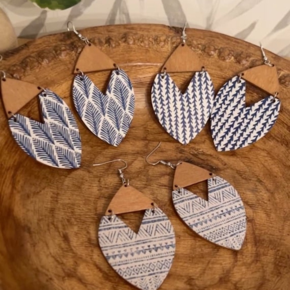Set of 3 handmade wooden earrings